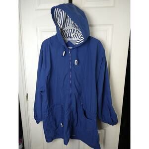 Cabin Creek Woman M Lightweight Coat Blue Hooded Pocket Waist Adjust Casual Long